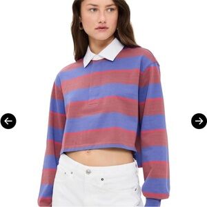 STAUD Multicolor Striped Crop Polo Shirt